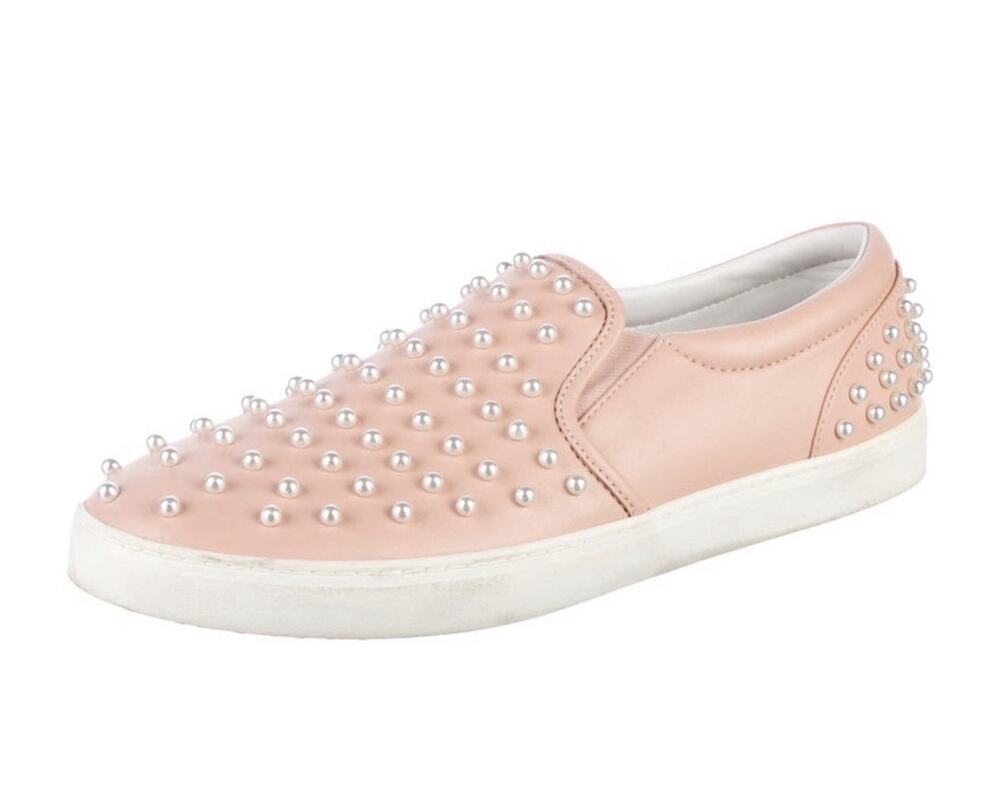 STUART WEITZMAN GOLDIE LEATHER Pearl SLIP-ON SNEAKER IN PINK 10.5